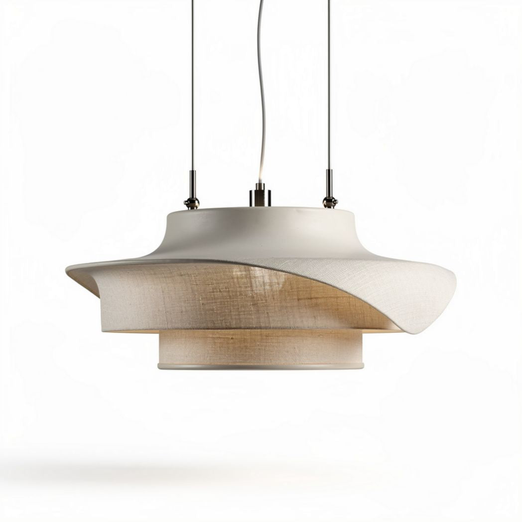 Lampada a sospensione in tessuto naturale color crema 30 x 30 x 15cm