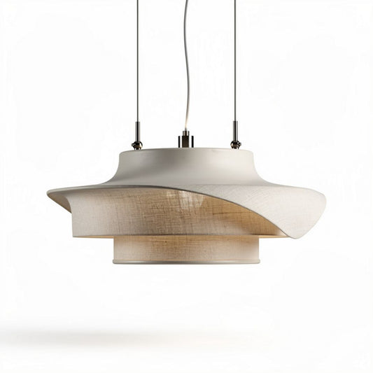 Lampada a sospensione in tessuto naturale color crema 30 x 30 x 15cm