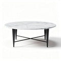 Tavolino da caffè rotondo in marmo bianco e metallo nero 100 x 100 x 40cm