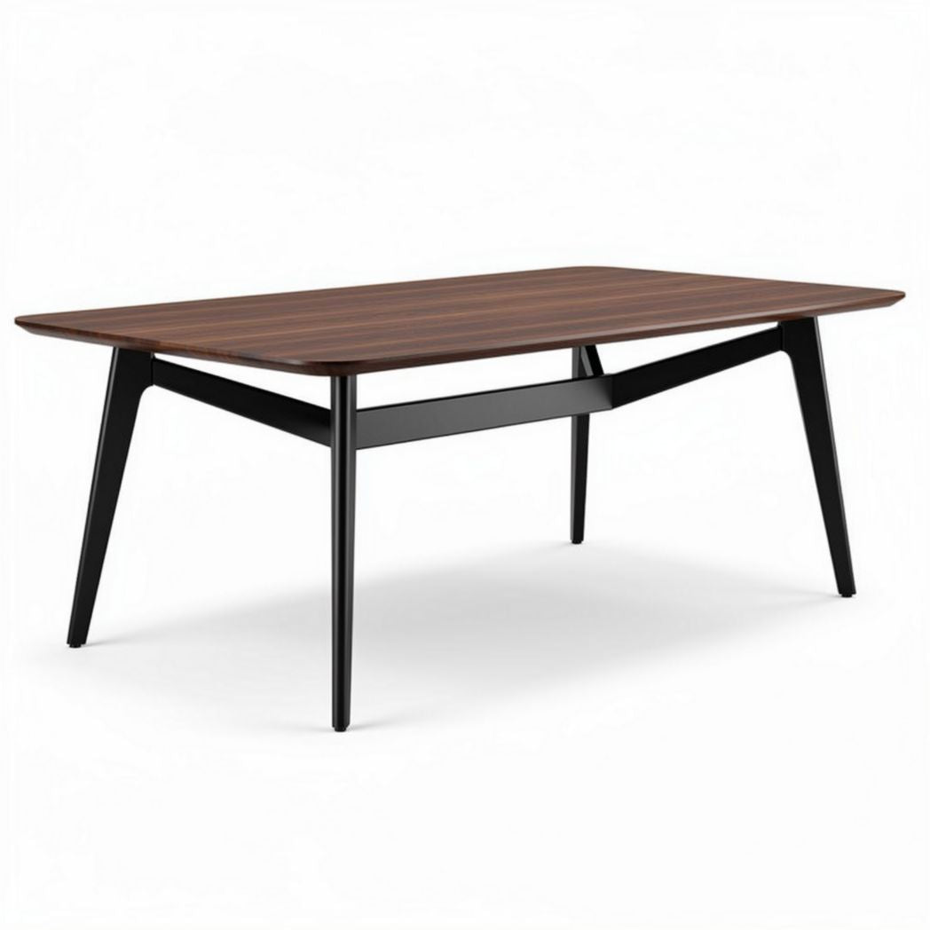 Tavolo da pranzo rettangolare in legno di frassino 150 x 75 x 74cm colore noce con gambe nere