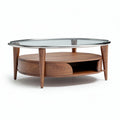 Tavolino da caffè in legno di noce con ripiano in vetro 100 x 60 x 45cm