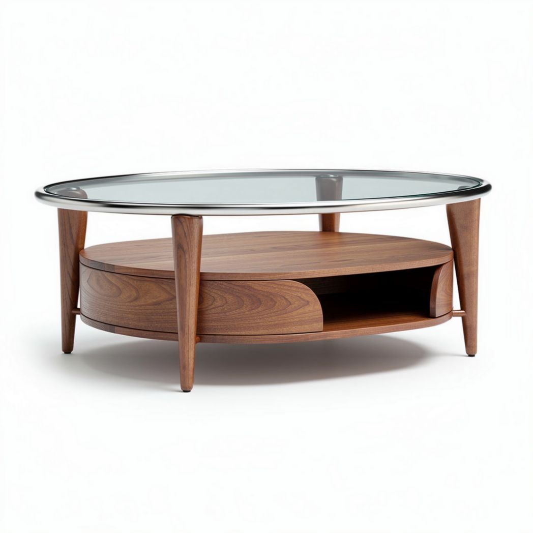 Tavolino da caffè in legno di noce con ripiano in vetro 100 x 60 x 45cm