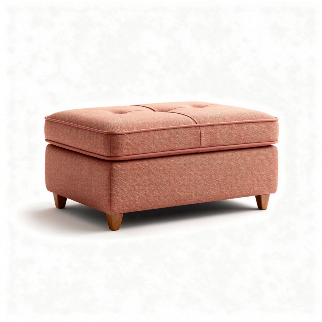Pouf rotondo in tessuto rosa 80 x 60 x 40cm con base in legno