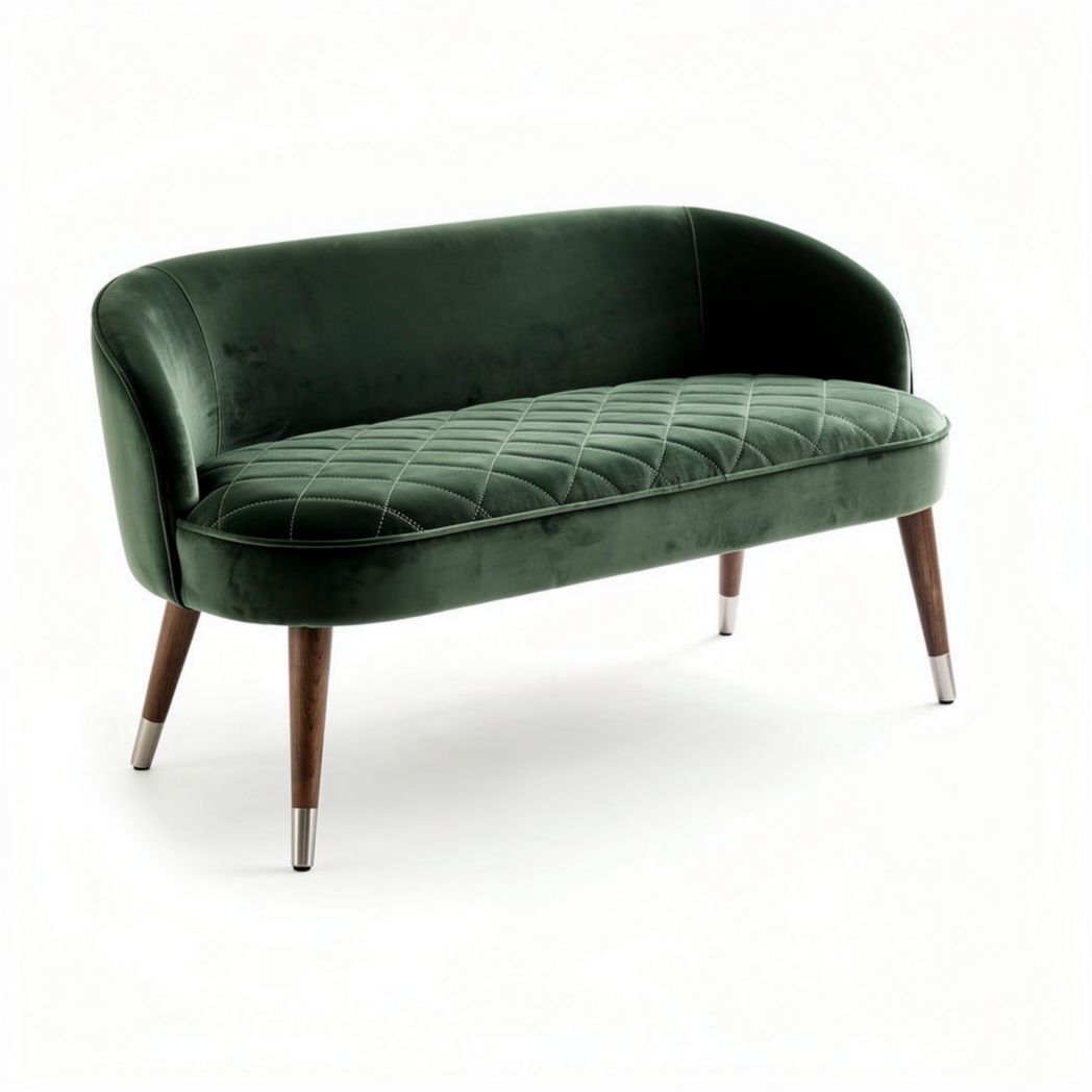 Divano verde in tessuto con struttura in legno 150 x 70 x 75cm