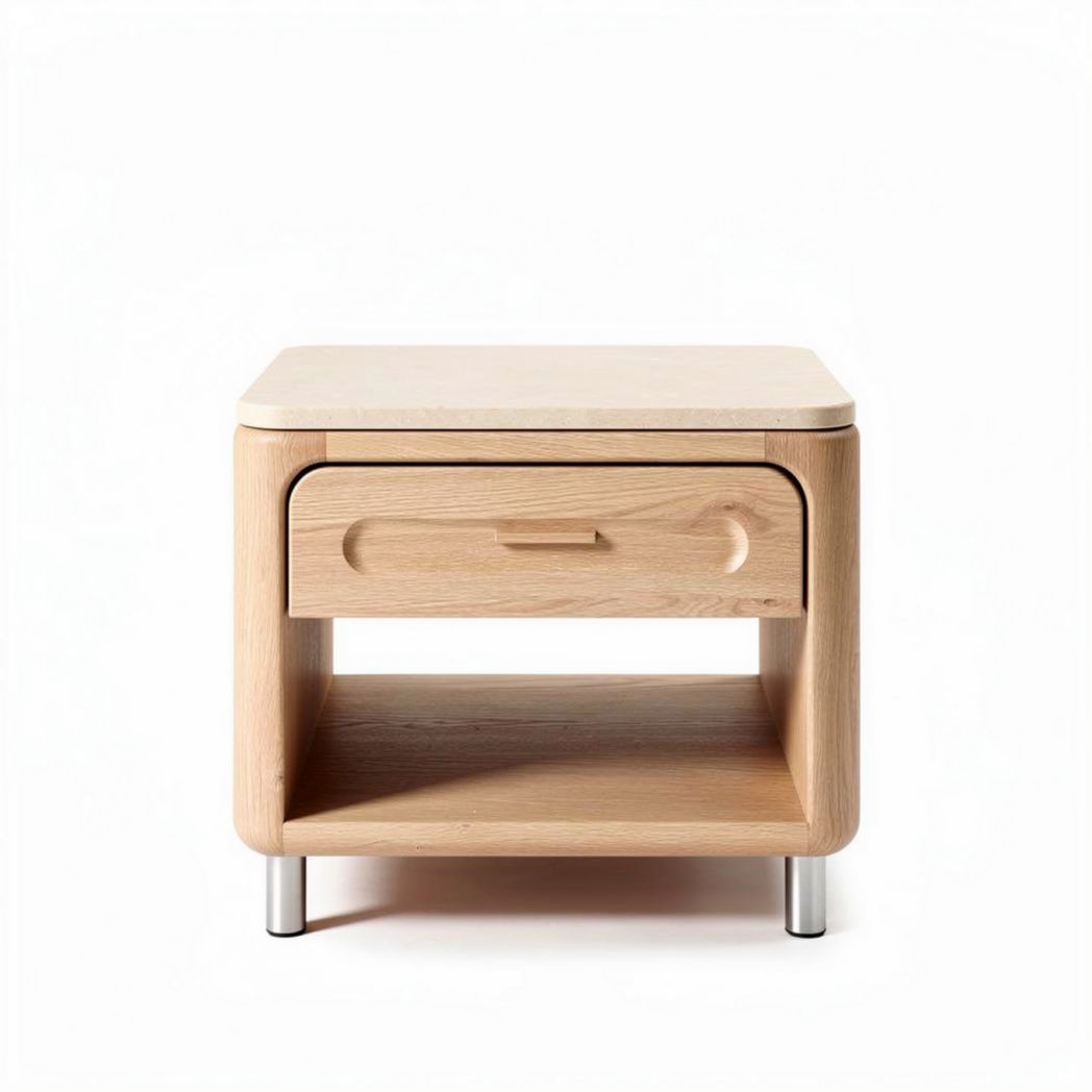 Tavolino in legno di quercia con cassetto e ripiano 40 x 40 x 45cm
