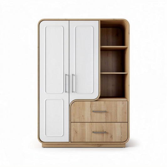 Armadio in legno con ante bianche e ripiani 150 x 80 x 200cm