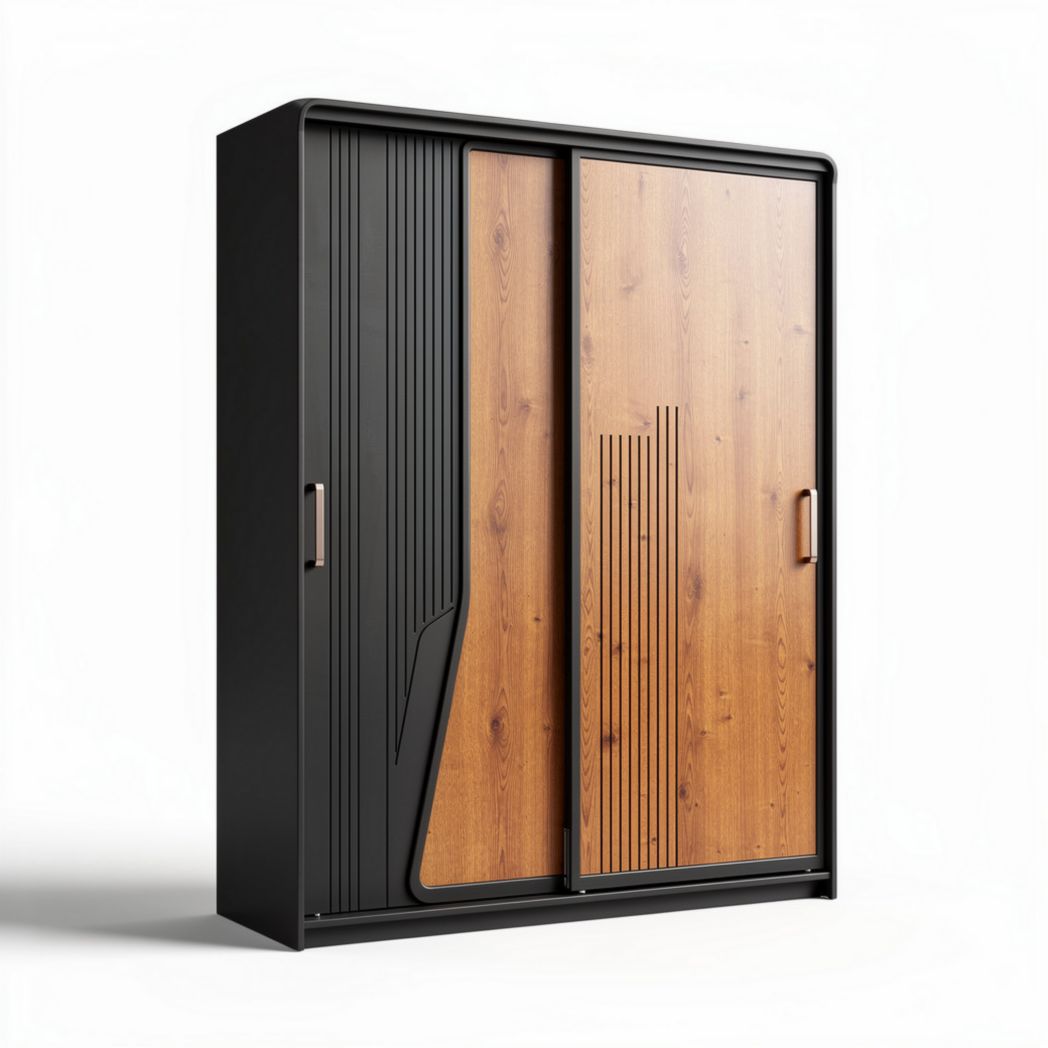 Armadio scorrevole in legno e metallo 180 x 100 x 60cm per camera da letto