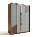 Armadio moderno 200 x 80 x 220 cm in legno e vetro grigio con porte scorrevoli