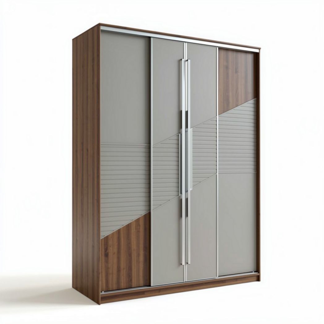 Armadio moderno 200 x 80 x 220 cm in legno e vetro grigio con porte scorrevoli