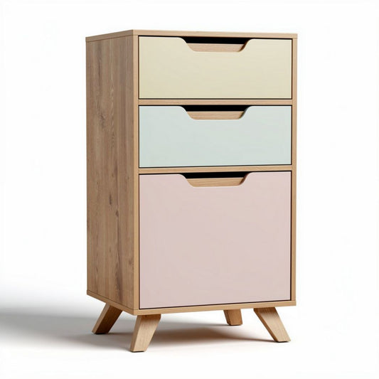 Mobiletto in legno bianco e naturale con due ante e dimensioni 50 x 40 x 80cm