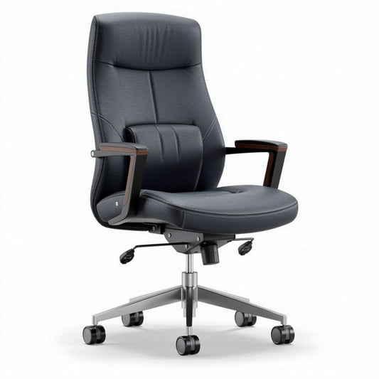 Sedia da ufficio in ecopelle nera con braccioli e base girevole 65 x 65 x 110cm