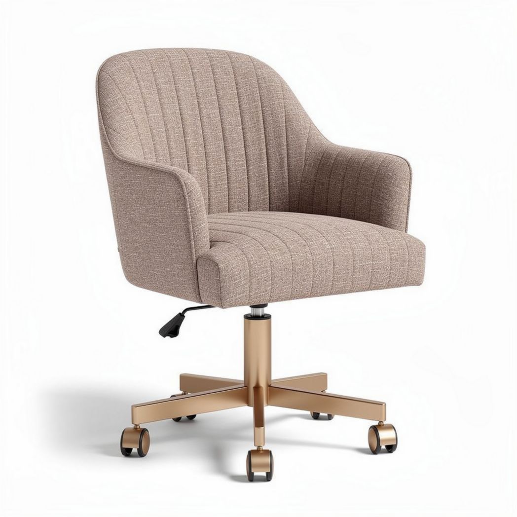 Sedia da ufficio girevole in tessuto beige con base dorata 55 x 60 x 80cm