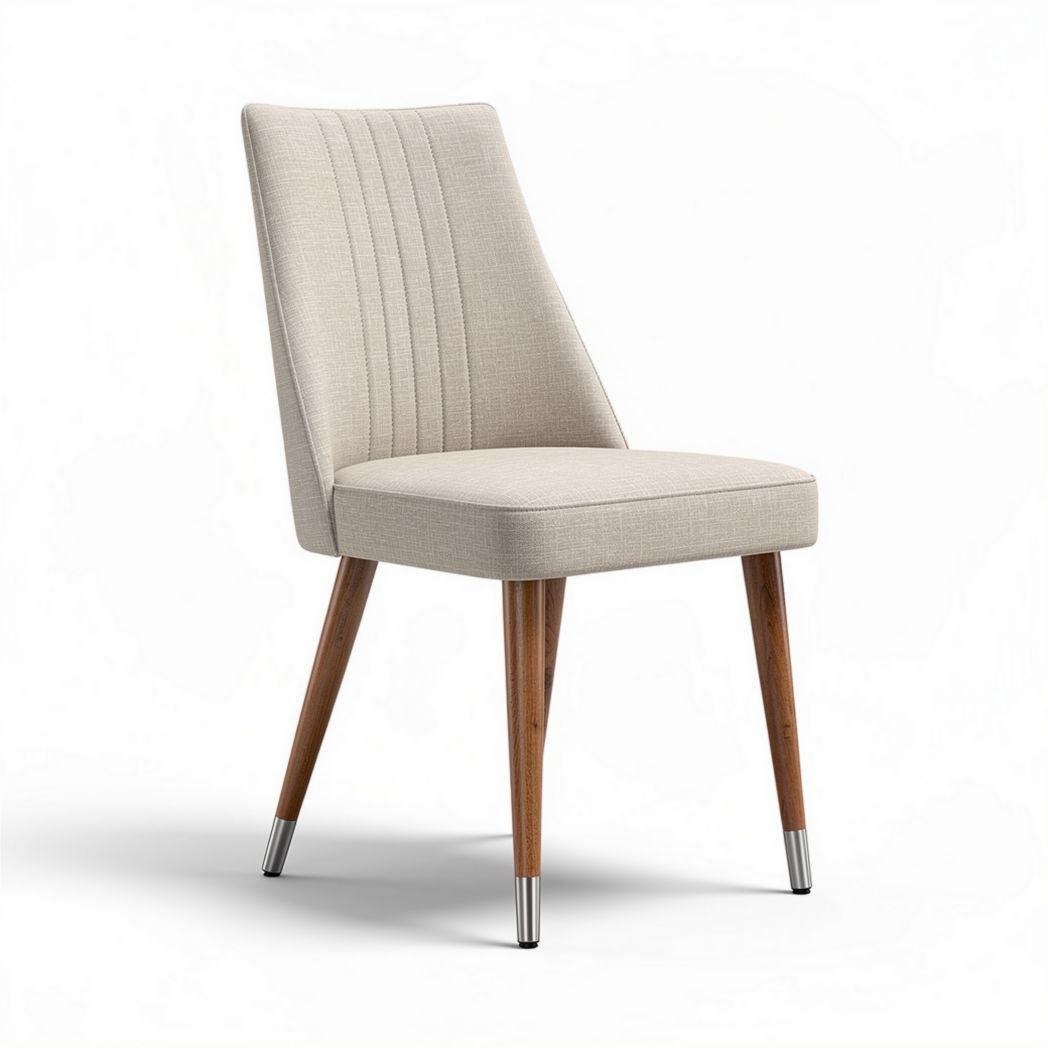 Sedia moderna in tessuto beige con gambe in legno e metallo 45 x 45 x 85cm